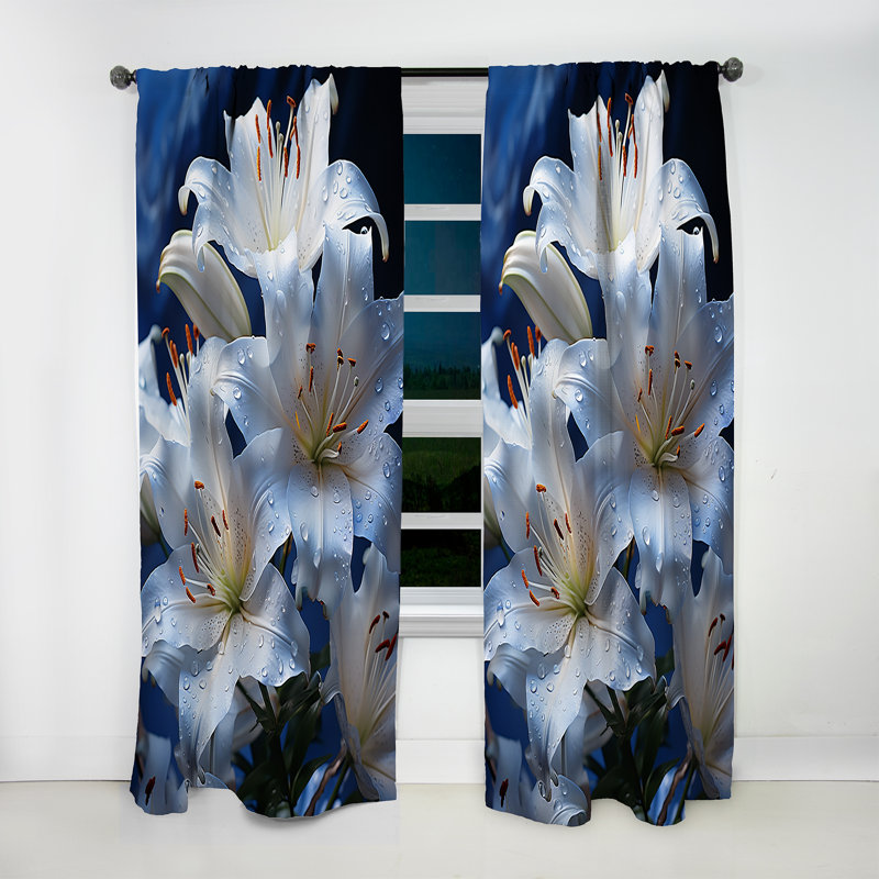Flowers Serenity In White - Rideau floral obscurcissant avec fleurs - 1 panneau, L 52 po x L 108 po