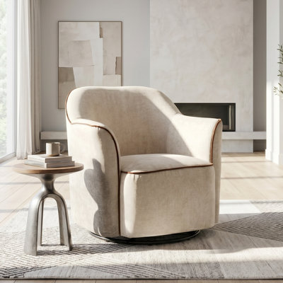 Fauteuil d'appoint pivotant à 360 °, fauteuil demi-tonneau en chenille avec accoudoirs évasés, fauteuil moderne pour le salon, la chambre à coucher et le bureau, beige