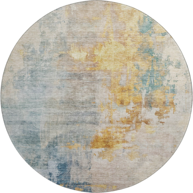 Premium Machine Washable Gurubaksh AMF1160 Abstract Rug, Rectangle 3' x 5'