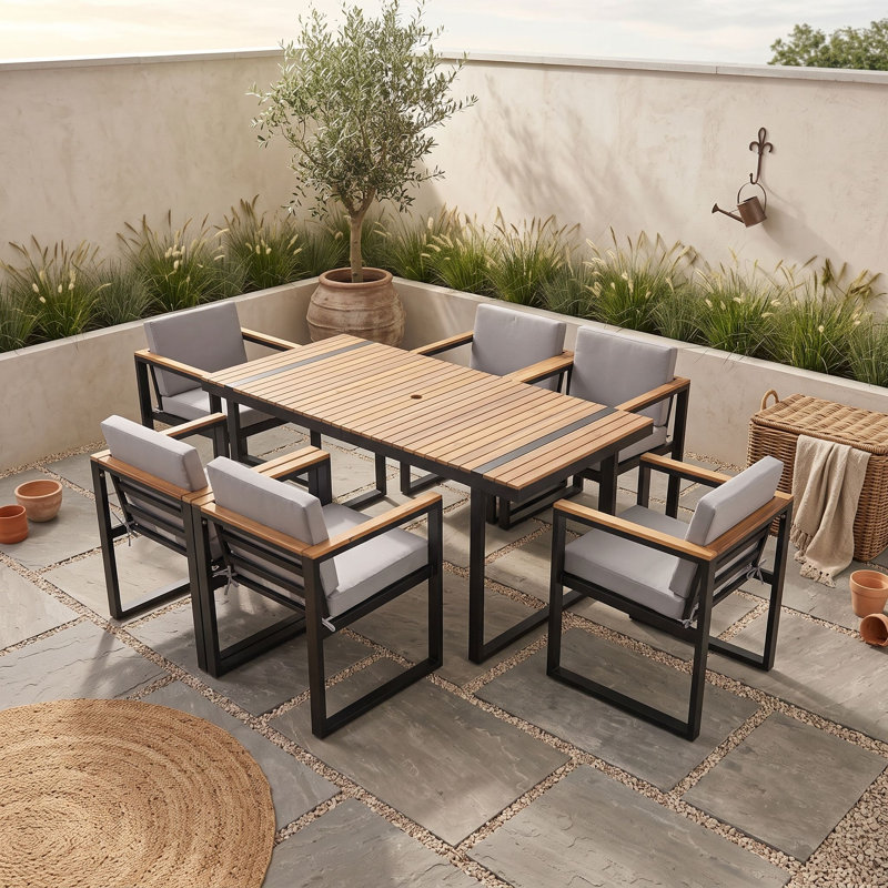 Ensemble repas d'extérieur 7 pièces avec coussins amovibles, Grey