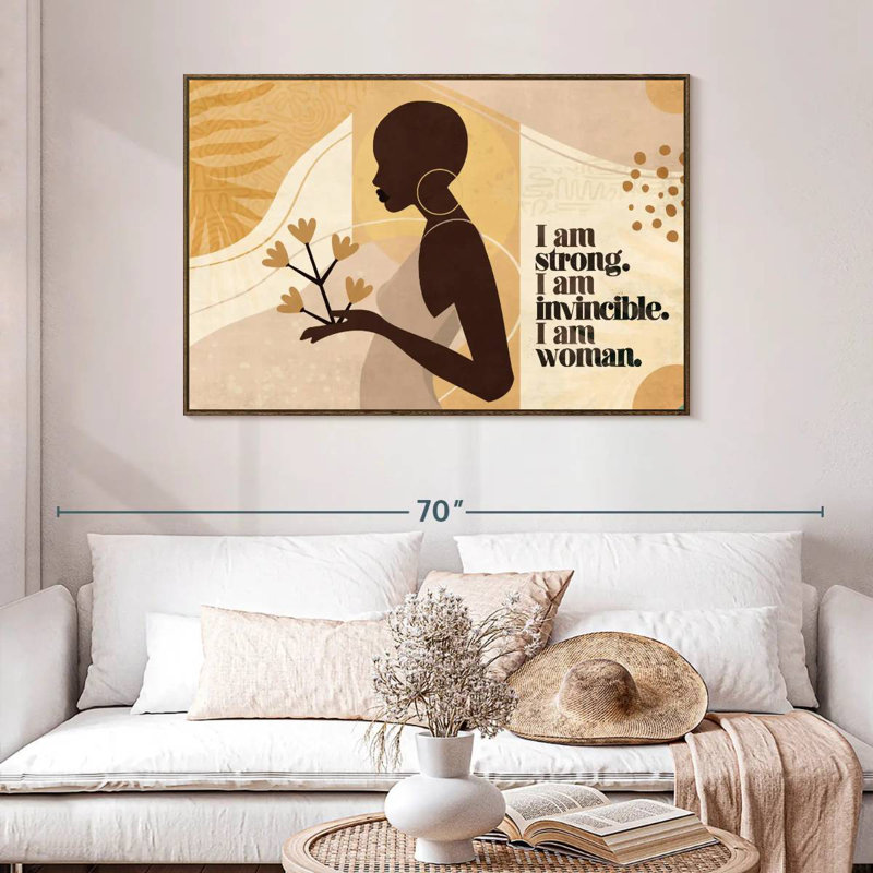 Femme forte et invincible, 46 po x 31 po, Cadre flottant noyer