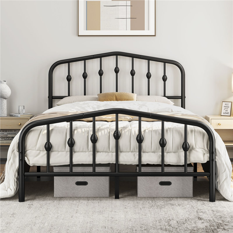 Metal Bed with Arched Headboard and Footboard, Double (4'6), Black