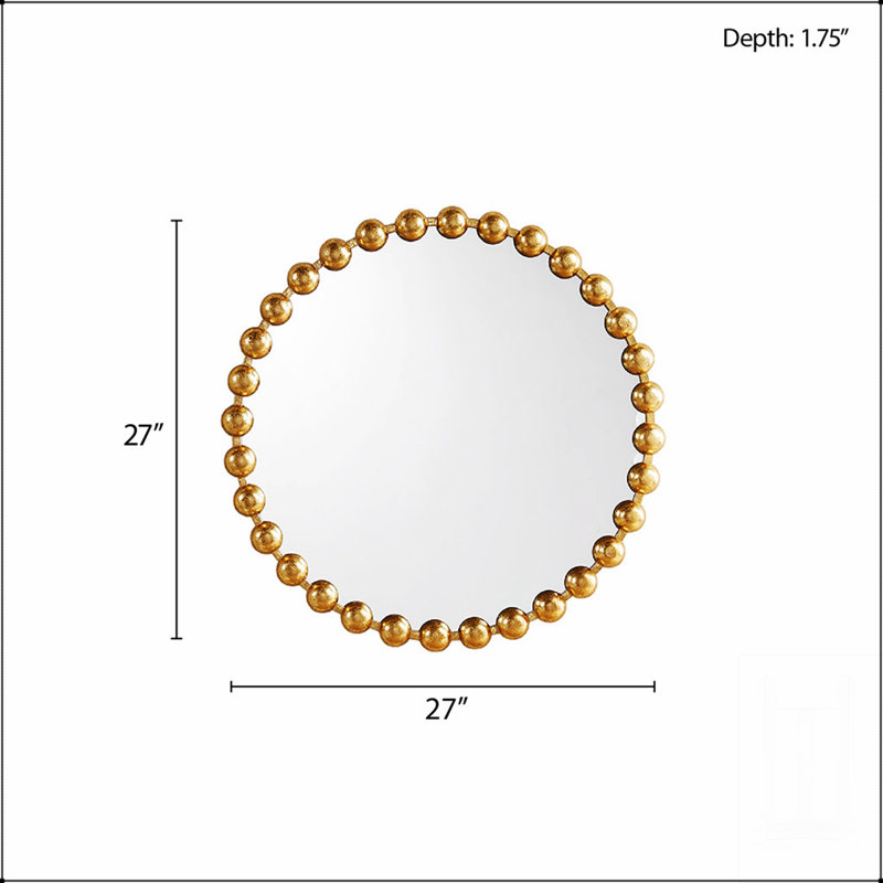 Miroir mural antique antique en perles d'or, élégant et durable pour un décor moderne glam, Doré
