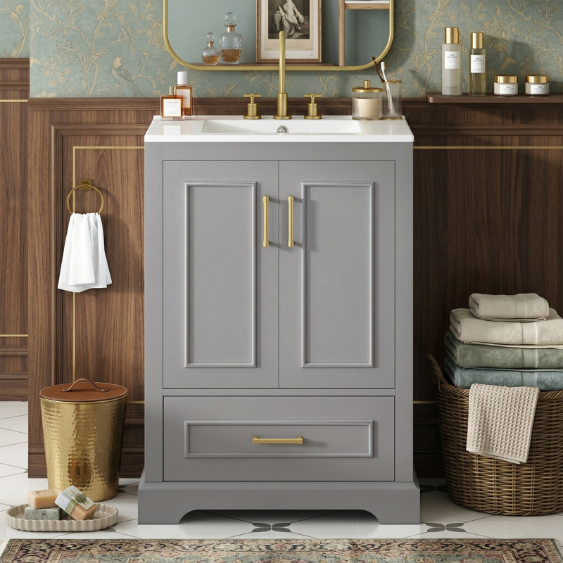 Meuble-lavabo 24 po avec lavabo en céramique, Gris