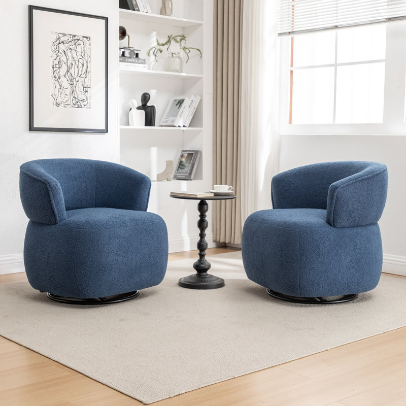 Olevide Swivel Barrel Chair, Navy Teddy