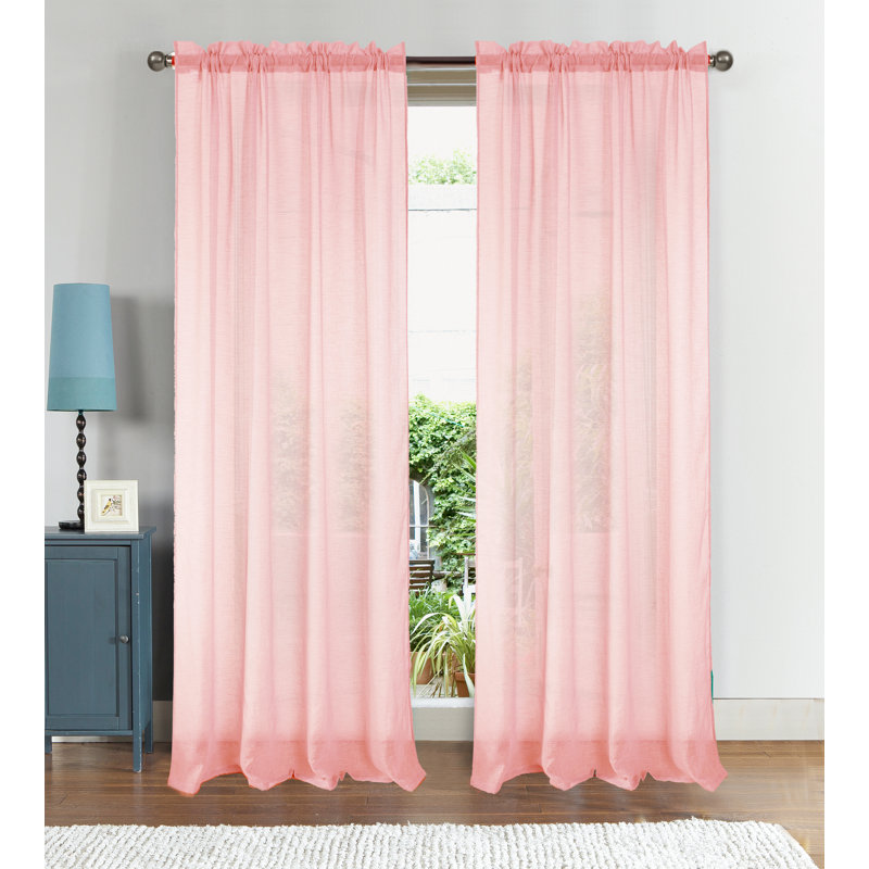 Panneau de rideau simple diaphane avec passe-tringle Landrienne, Rose