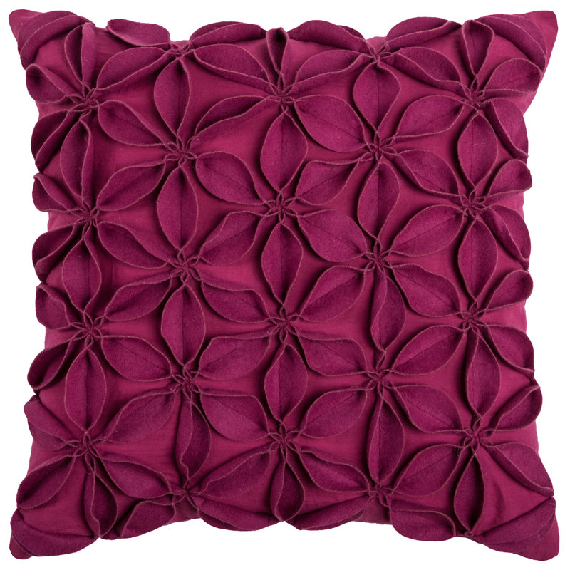 Magenta Wool Felt Petal Applique Square Pillow
