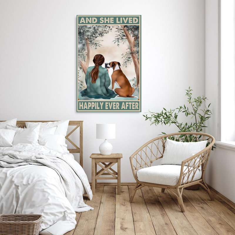 Un chien boxer et elle vécurent heureux, H 36 po x l 24 po x P 1,25 po