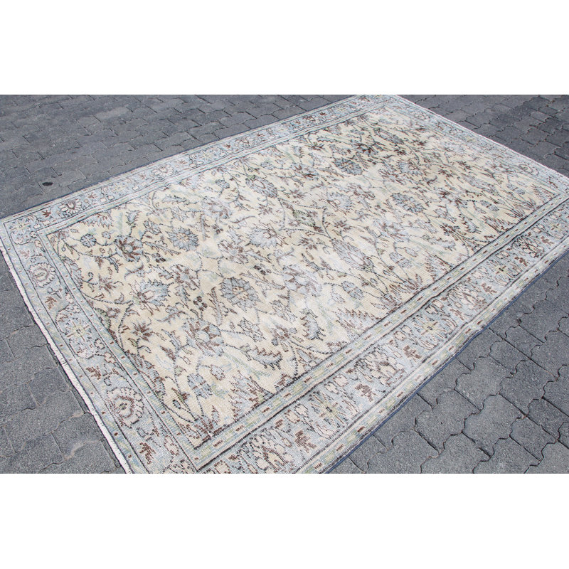 Grand tapis turc anatolien vintage pour la cuisine ou la salle à manger - Design beige antique