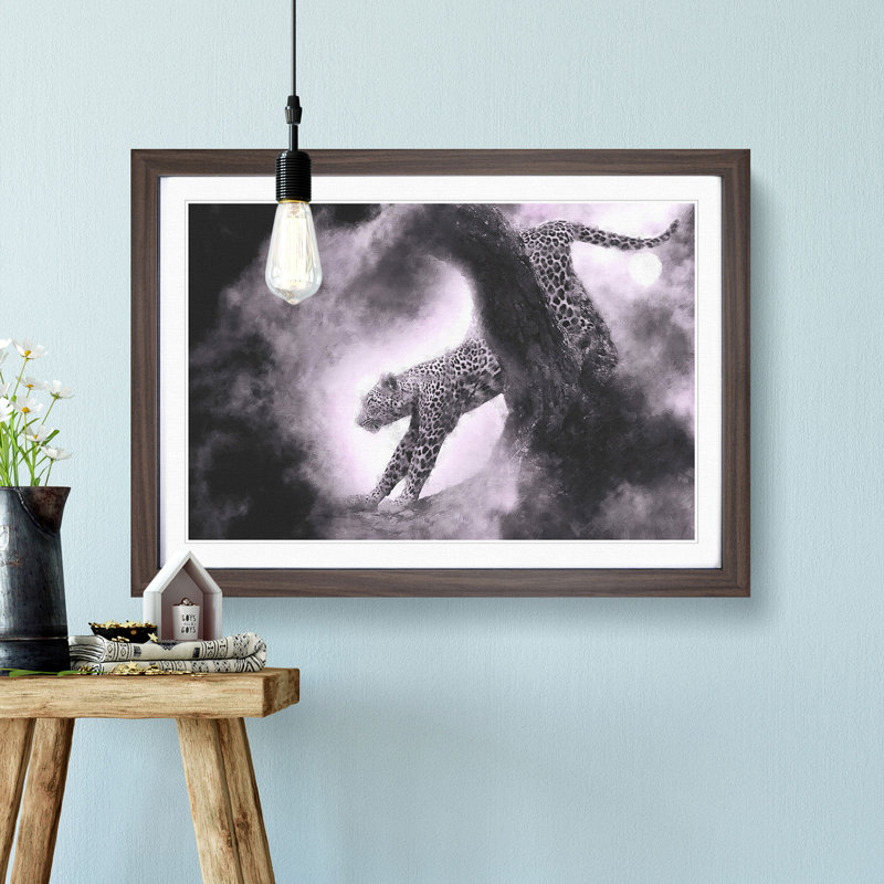Leopard Climbing from a Tree - Picture Frame Graphic Art Print, Walnut Framed, 62cm H x 87cm W x 2cm D