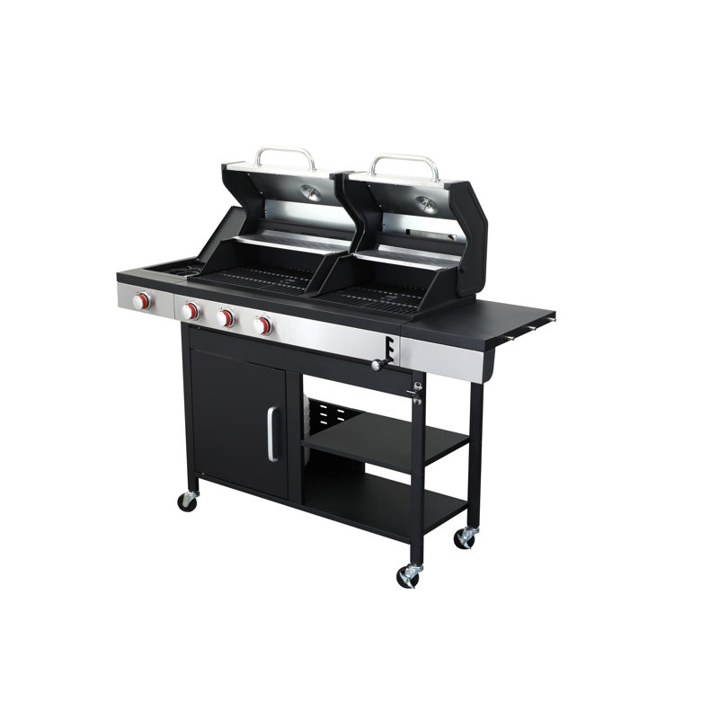 Barbecue au gaz propane et au charbon de bois avec brûleur latéral