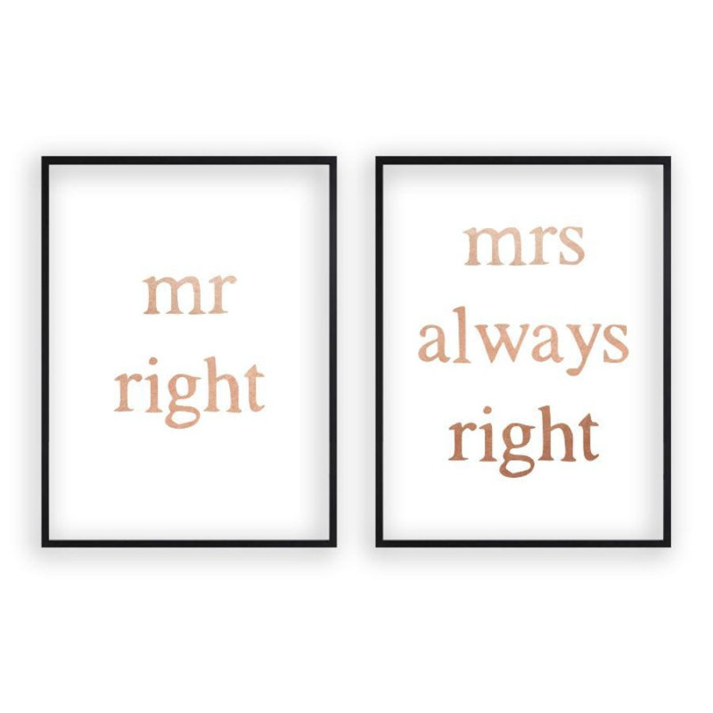 Mr Right Mrs Always Right - 2 Piece Print, 31 cm H x 22 cm W, Matt Black Frame