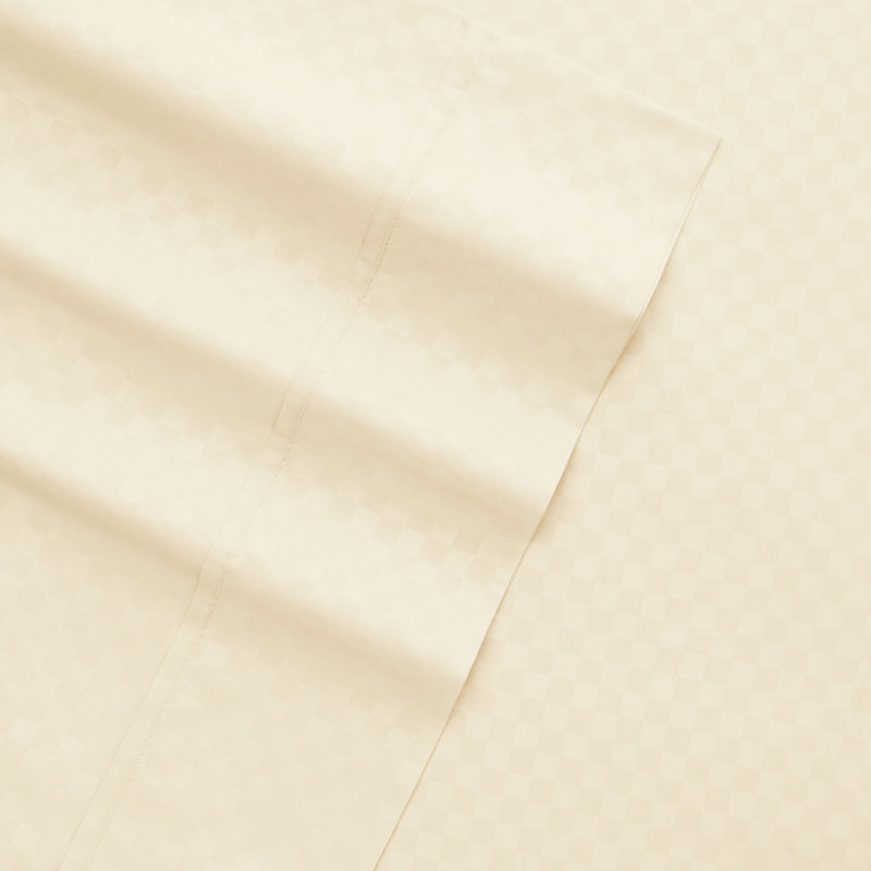 Becky Cameron Checkered Embossed Bed Sheet Set, King Sheet Set + 1 Fitted Sheet + 2 Pillowcases, Ivory
