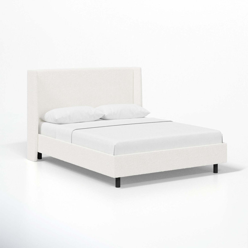 Tilly Upholstered Low Profile Platform Bed, King, Classic Snow Boucle
