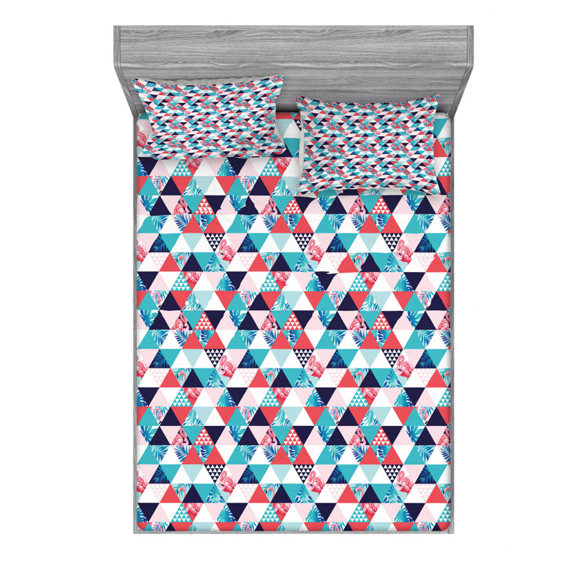 Microfiber Geometric Sheet Set, Queen Sheet Set with Fitted Sheet