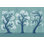 Papier peint stylisé avec fleurs blanches et bleu sarcelle sur fond bleu