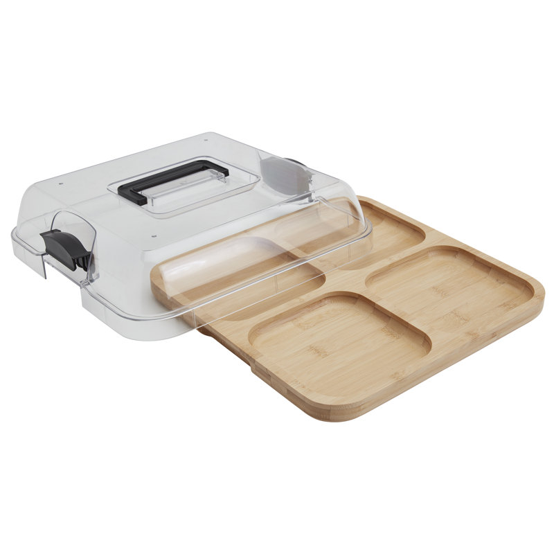 Denmark Tools for Cooks 4-Section Bamboo Charcuterie Board with Locking Plastic Lid and Handle