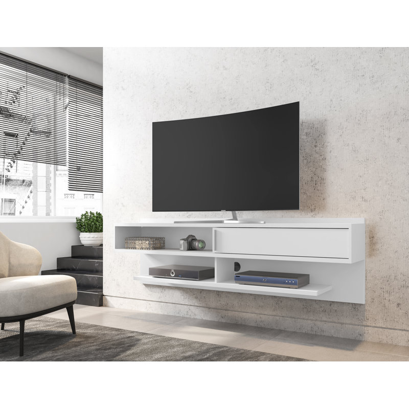Astor 70.86" Modern 4-Shelf Floating Entertainment Center for TVs up to 60" in White, White