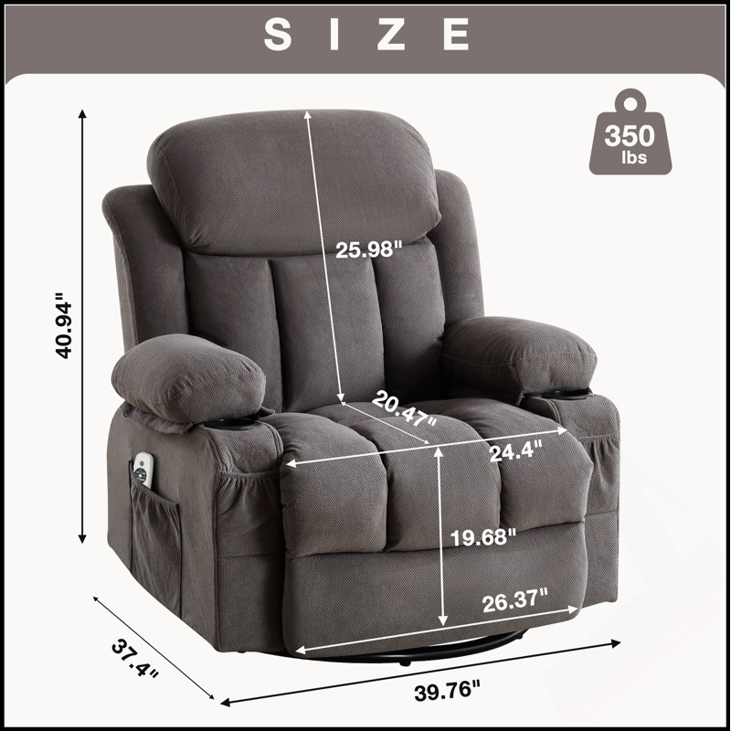 Canapé inclinable et chauffant avec portique, 2 porte-gobelets et poches latérales pour un confort et une détente ultimes