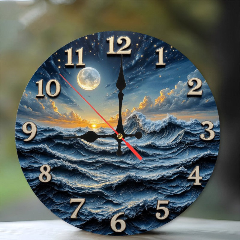 10" Round MDF Wall Clock with Silent Quartz Movement and No-Drill Hanging Hook