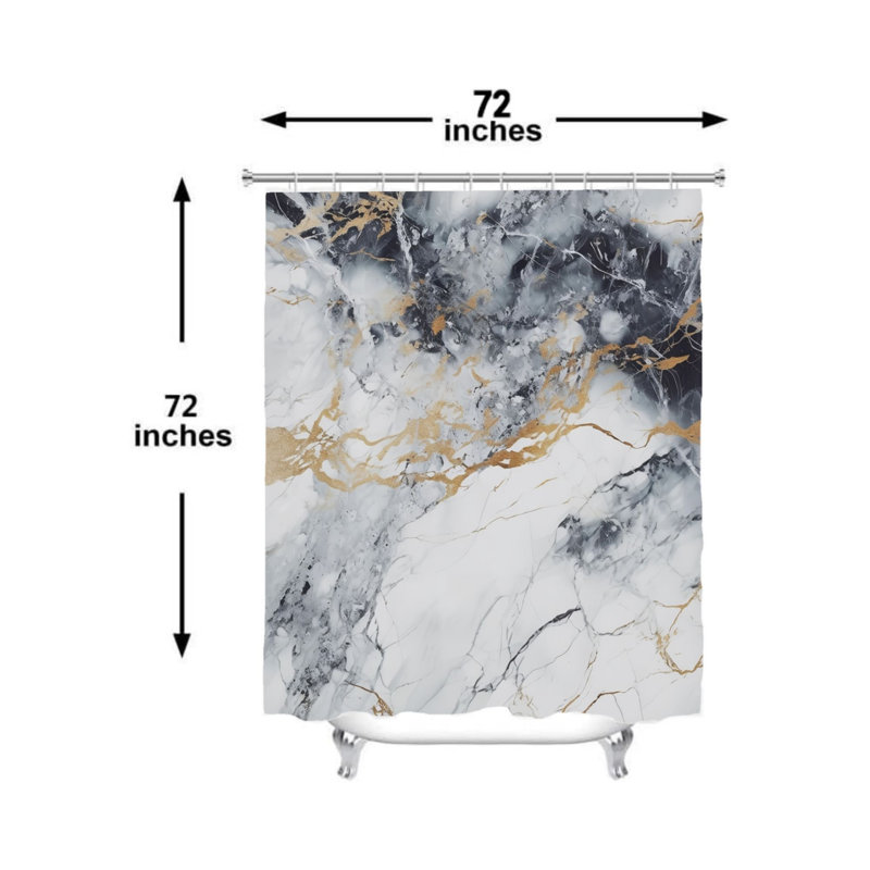 Grey Gold Marble Shower Curtain Luxe Bath Decor 72 x 72 Inch Grey