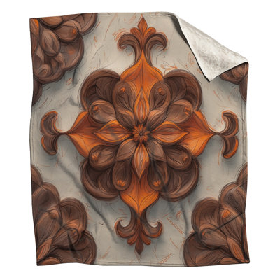 Intricate Brown Orange Ornament Blankets