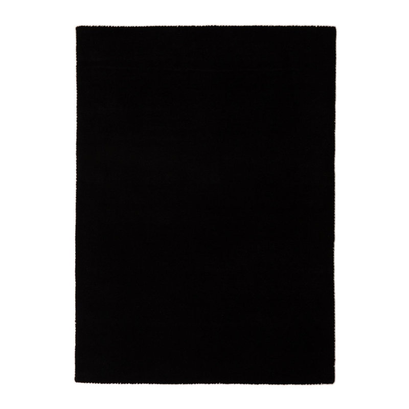 Solid Colour Wool Hand Woven Area Rug, Black, Rectangle 80 x 150cm