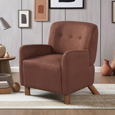 Button-Tufted Accent Armchair with Foam Cushion, Armrests and Solid Wood Legs for Living Room or Reading Nook