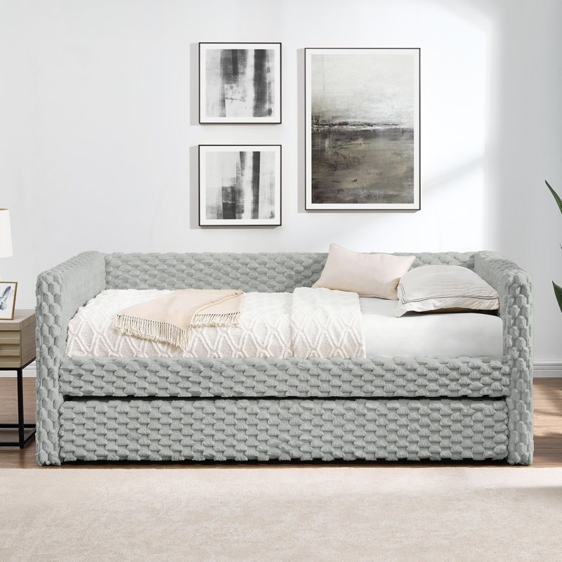 Lit de jour polyvalent en velours côtelé avec fonction coulissante pour optimiser l'espace, Gris foncé