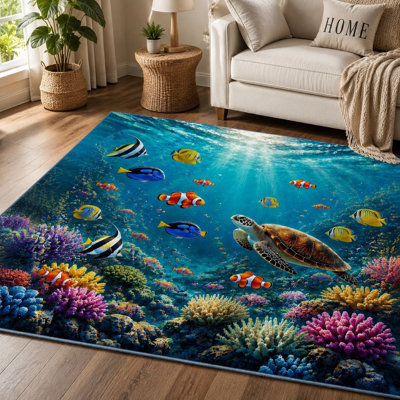 1Pcs Underwater World Turtle and Fish Theme Carpet for home detor