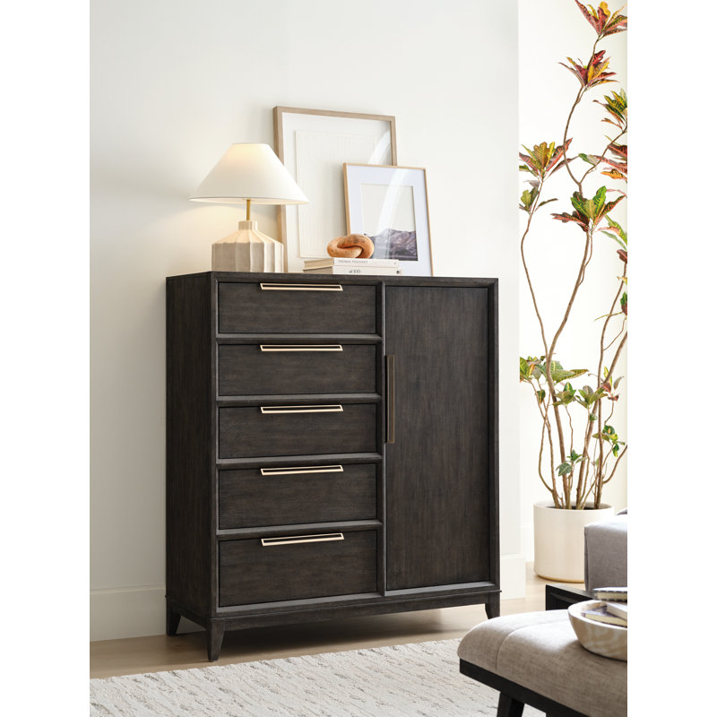 Quincy Brown Mid-Century 5-Drawer Chest with Cabinet