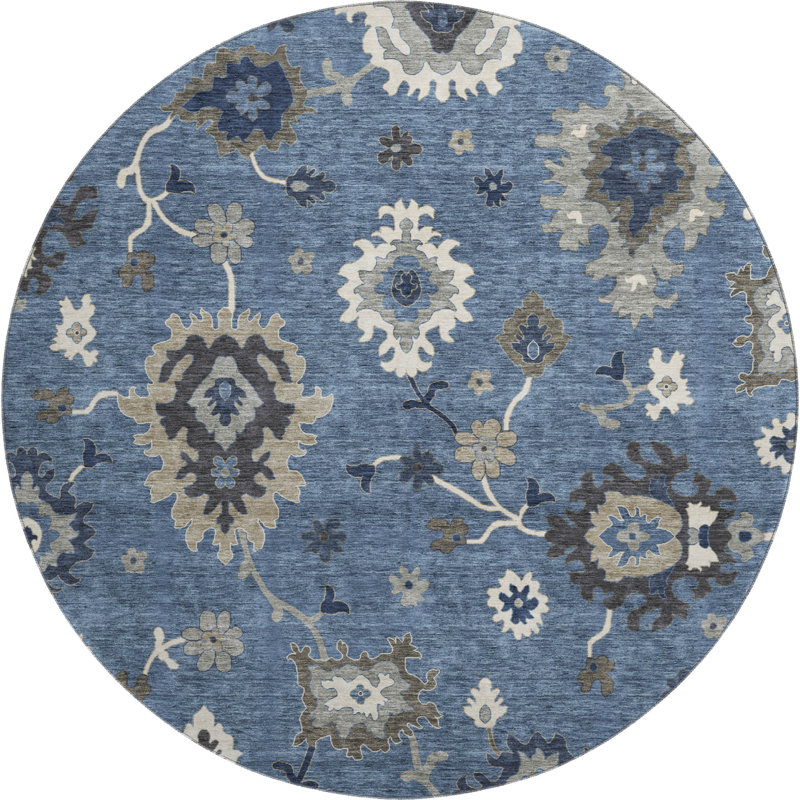 Premium Machine Washable Prisco Blue Rug, Round 8'