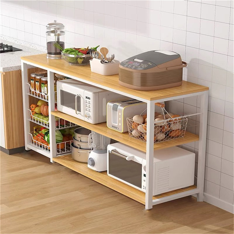 Îlot de cuisine avec plateau en bois manufacturé Selda