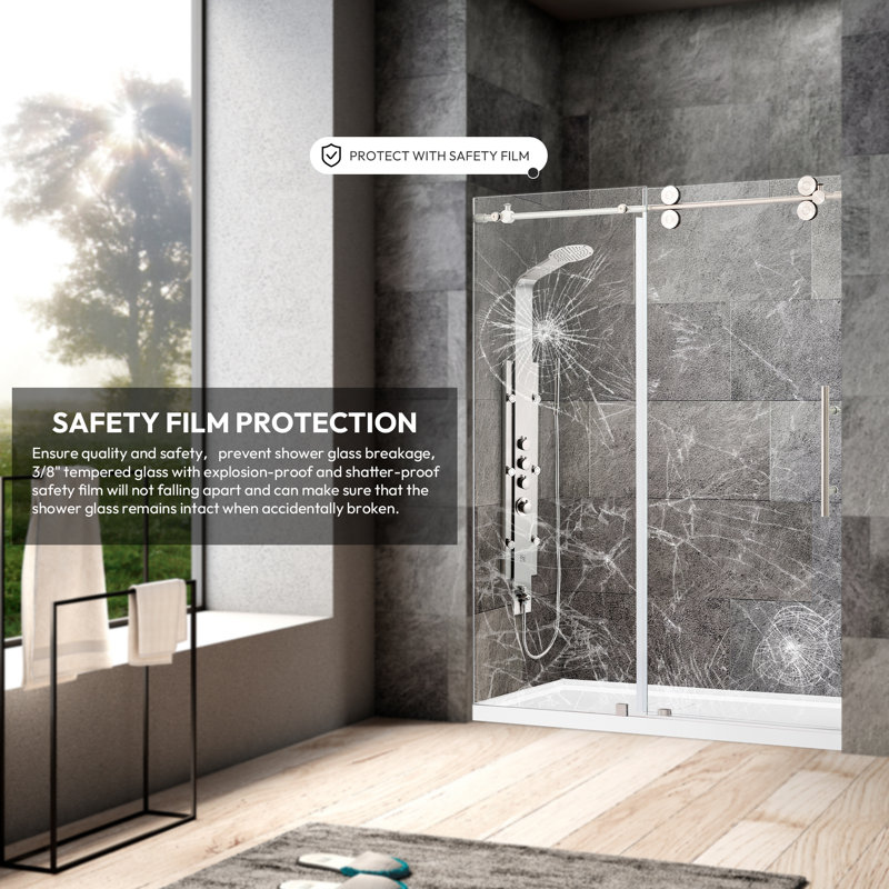 Villena 68'' x 78'' Frameless Sliding Shower Door in Brushed Nickel