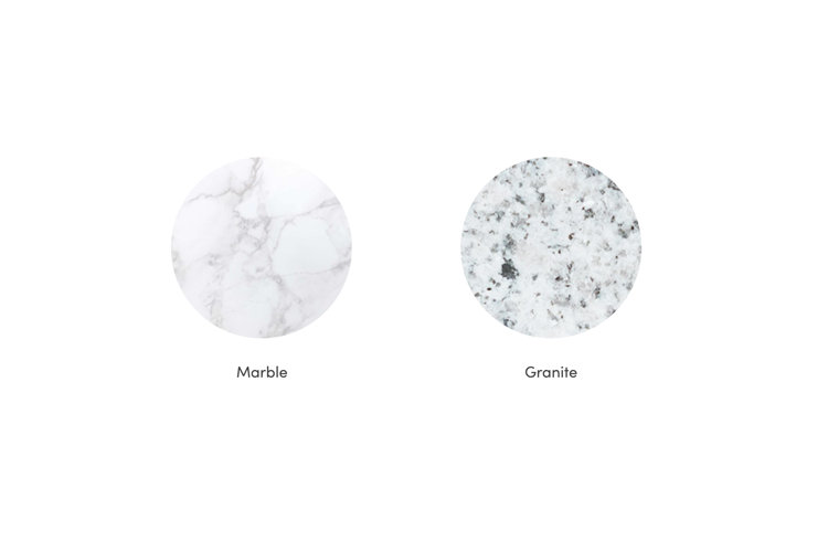 Collage displaying marble vs. granite material options.