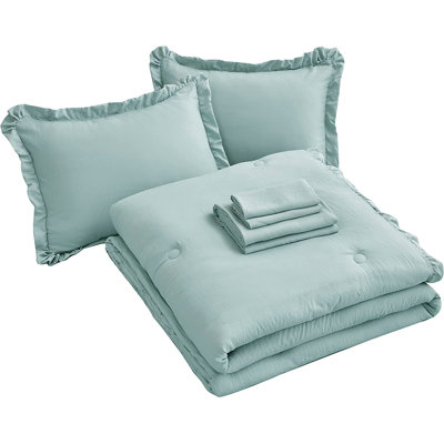 Ruffled Edge Microfiber Bed in a Bag Comforter Set