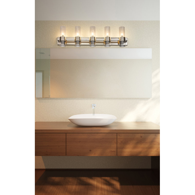 Meuble-lavabo 5 lumières Minatare, Nickel brossé