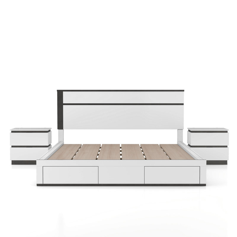 Ensemble de chambre à coucher 3 pièces avec lit de rangement Arakawa
