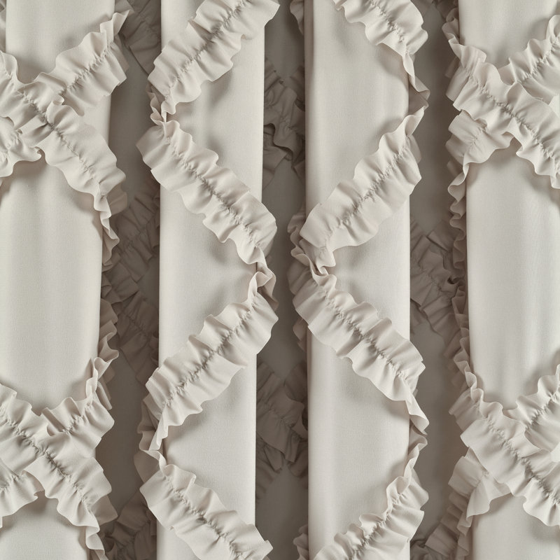 Neutral Polyester Ruffle Diamond Light-Filtering Curtain Panels, 84" x 54"