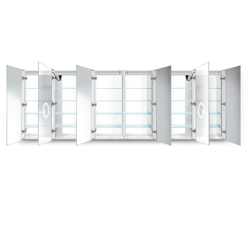 Armoire à pharmacie encastrée ou à fixation en surface 6 portes Vaymlre avec 24 tablettes réglables et éclairage DEL et prise de courant