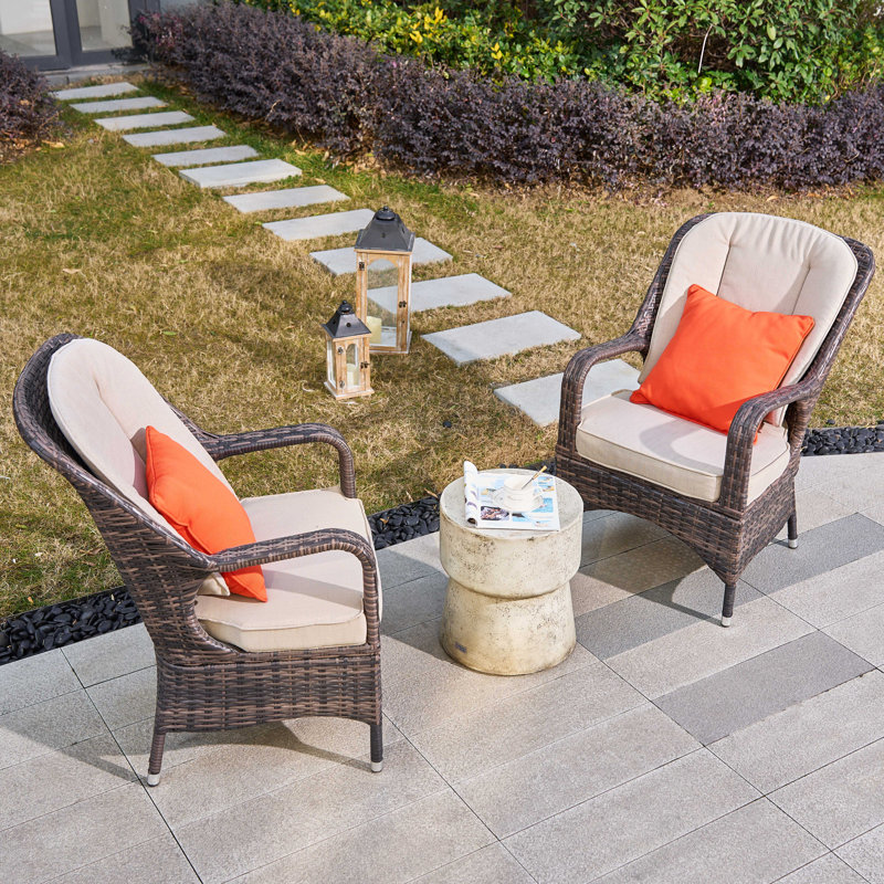 2 - Person Patio Dining Set with Round Table , Cushions Included, Brown