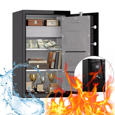 Tigerking Large Fireproof Safe, 8.78 Cu. ft. Steel Home Safe Box with Password Lock, Drawer and Adjustable Shelves, Black