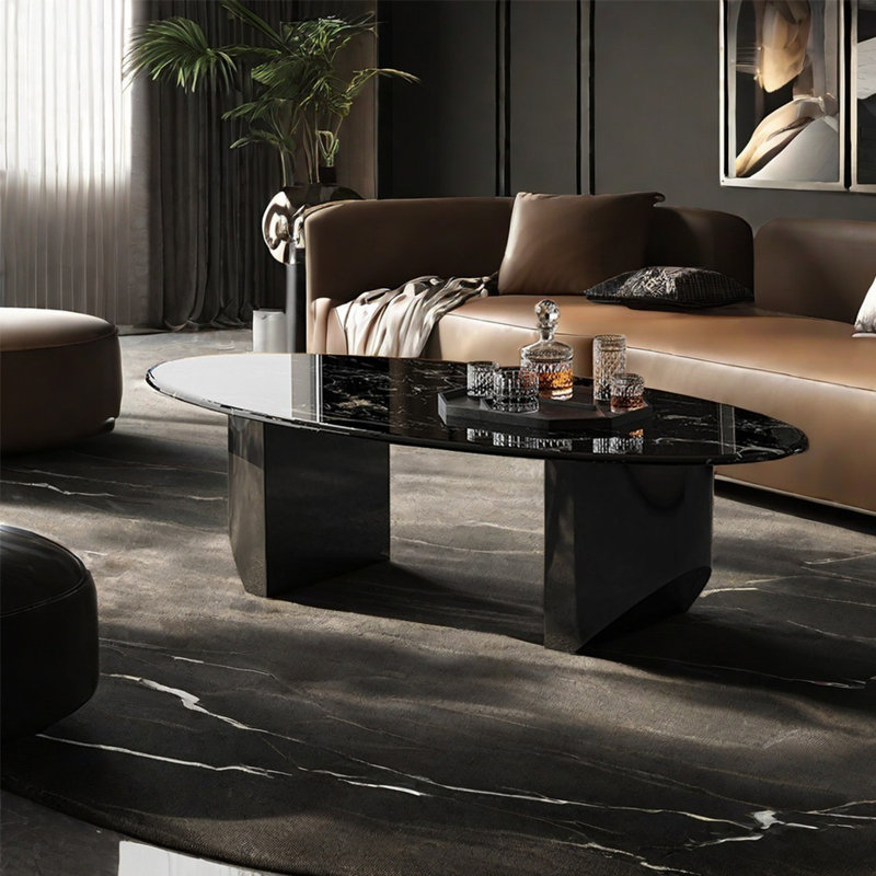Oval floating marble coffee table, 15.7" H x 55.1”L x 31.5”W