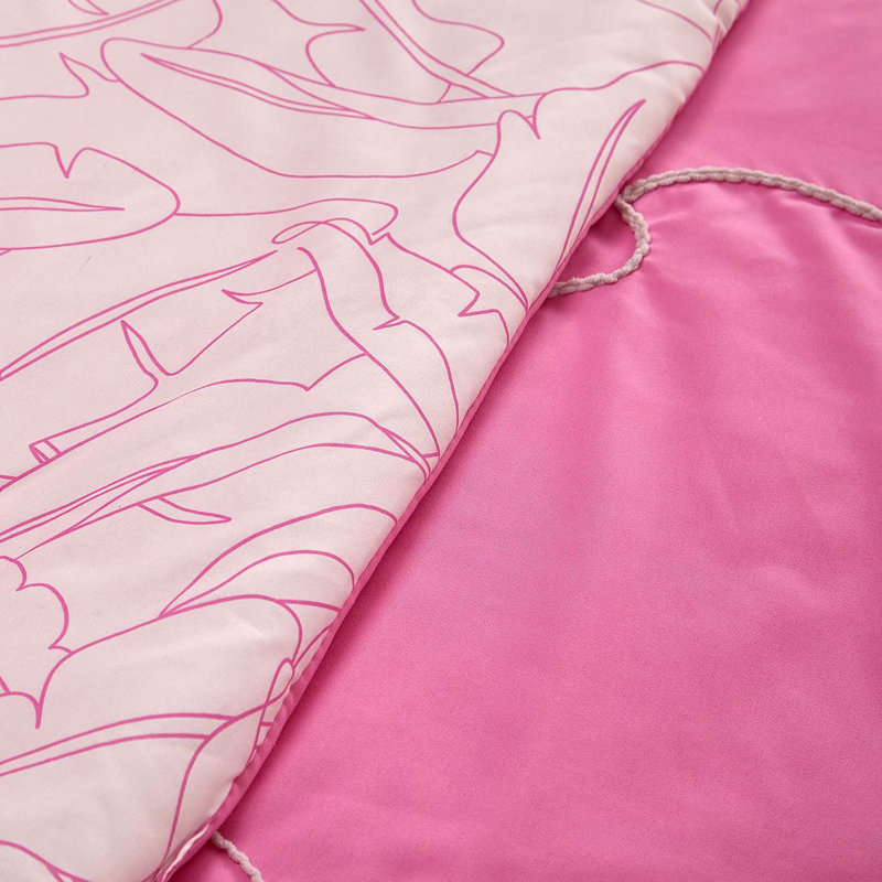 3-piece Tufted Embroidery Pink Flowers And Waves Comforter Set