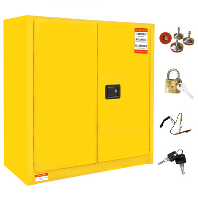 30 Gallon Safety Cabinet for Flammables, 43 x 18 x 44 Inch Double-Wall Galvanized Steel Storage with Adjustable Shelves, Yellow