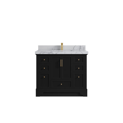 Meuble-lavabo sur pied simple 42 po avec plateau en quartz Alys