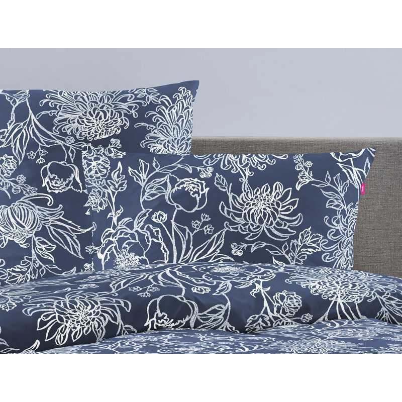Corado Cotton Floral Duvet Cover Set with Pillowcases Included, 135 x 200cm Duvet Cover + 1 Pillowcase, Blue