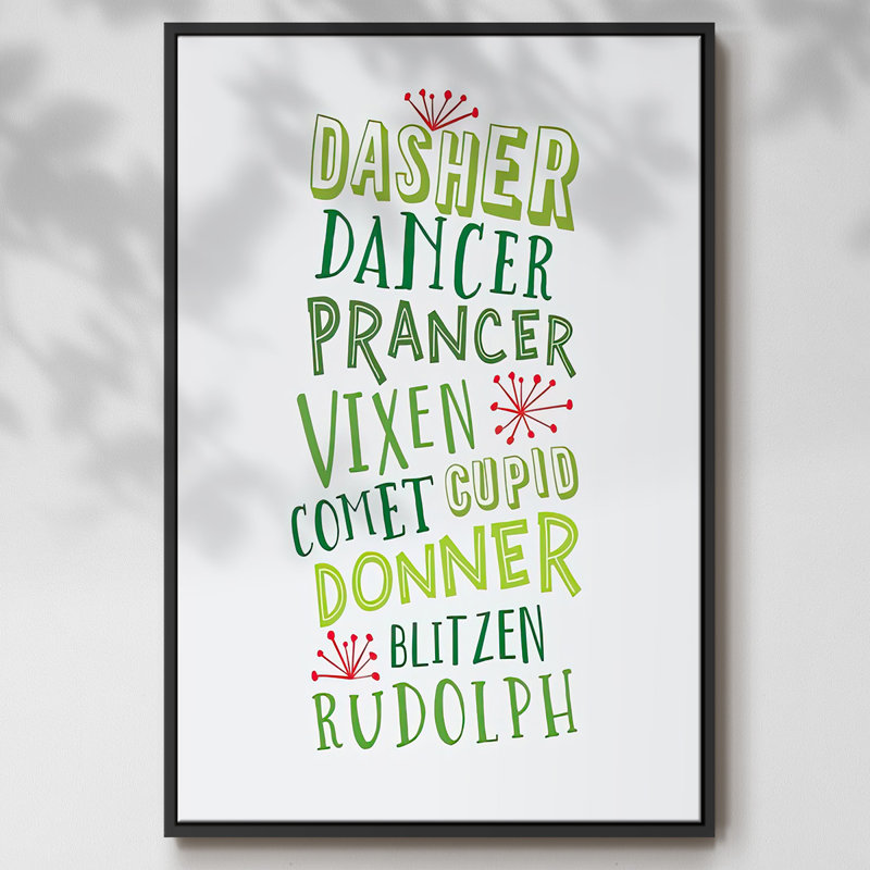 " Reindeer Names - Green ", Black, 25" H x 17" W x 1.5" D