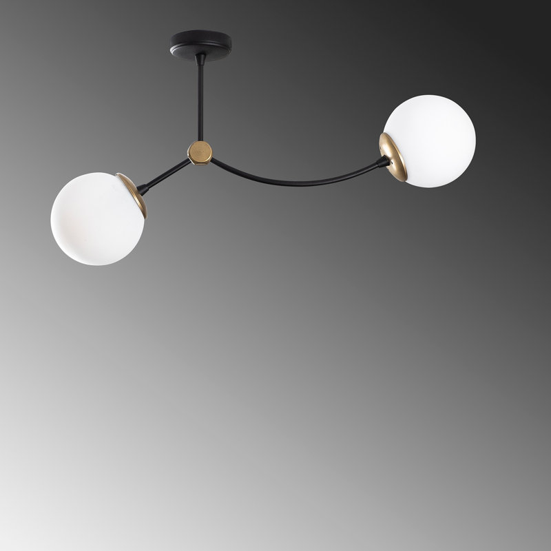 Scandinavian Style Chandelier, White & Black Metal Body, 28.3 x 5.9 inches | Height: 14.2 inches | Socket Type: 2 x E27 Max 40W | Elegant Glass Cap, Perfect for Modern Living Rooms & Dining Spaces, IP20 Rated