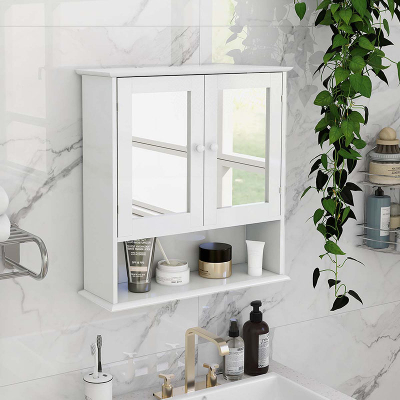 Bathroom Wall Cabinet with Doule Mirror Doors and Shelvs